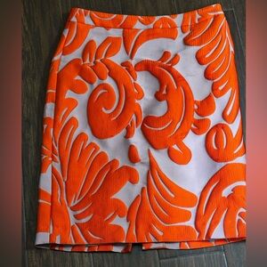 Ann Taylor Bold Orange and White Pencil Skirt